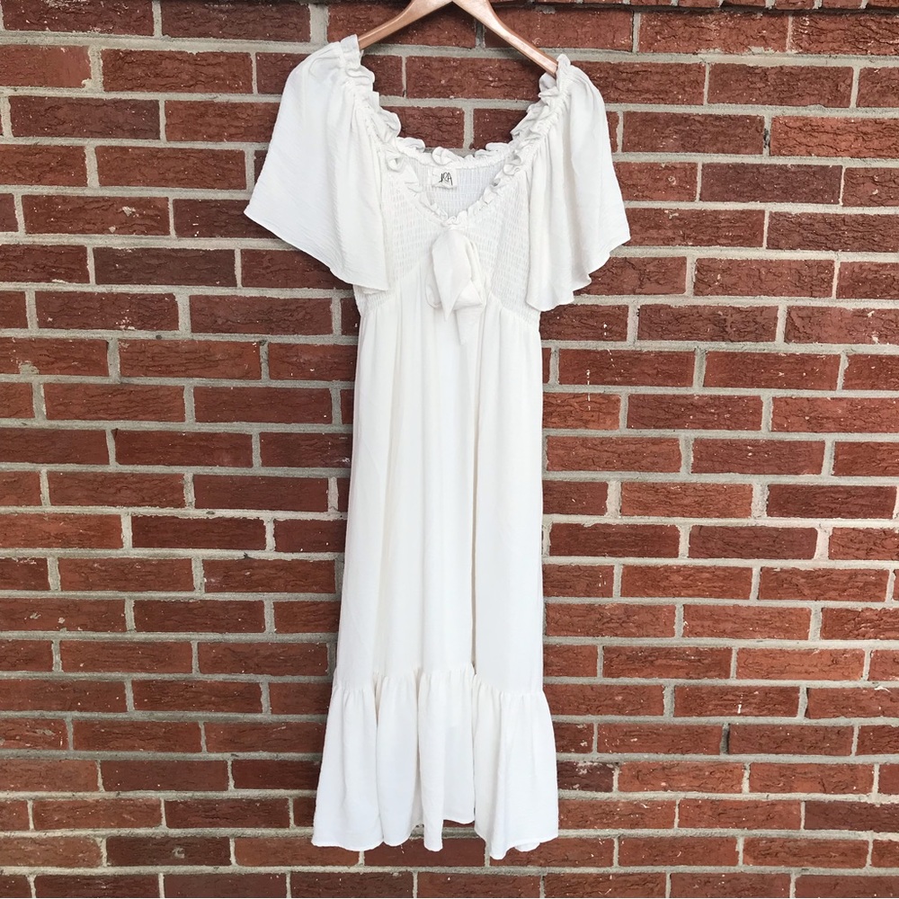 NWOT Anthropologie dRA Flutter Sleeve Midi Dress White Size Large